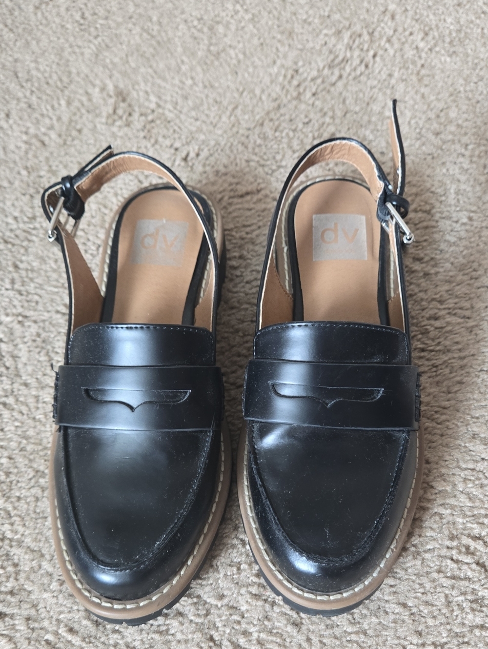 DV by Dolce Vita Black Leather Slingback Penny Loafers